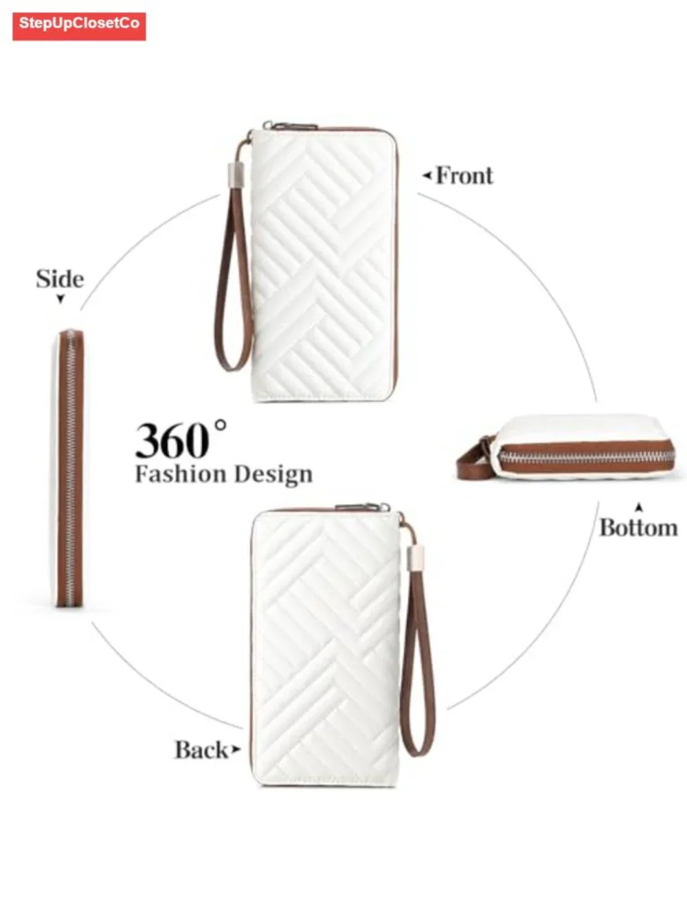 RFID Blocking Vegan Leather Wristlet Wallet Large Capacity Zip Around Clutch